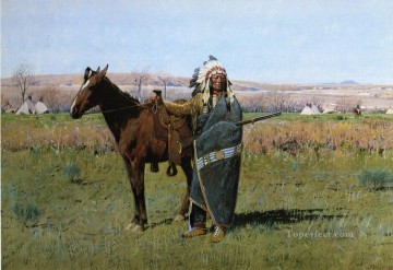  americano Pintura al %C3%B3leo - Jefe de cola manchada de los nativos americanos de las Indias Occidentales Henry Farny